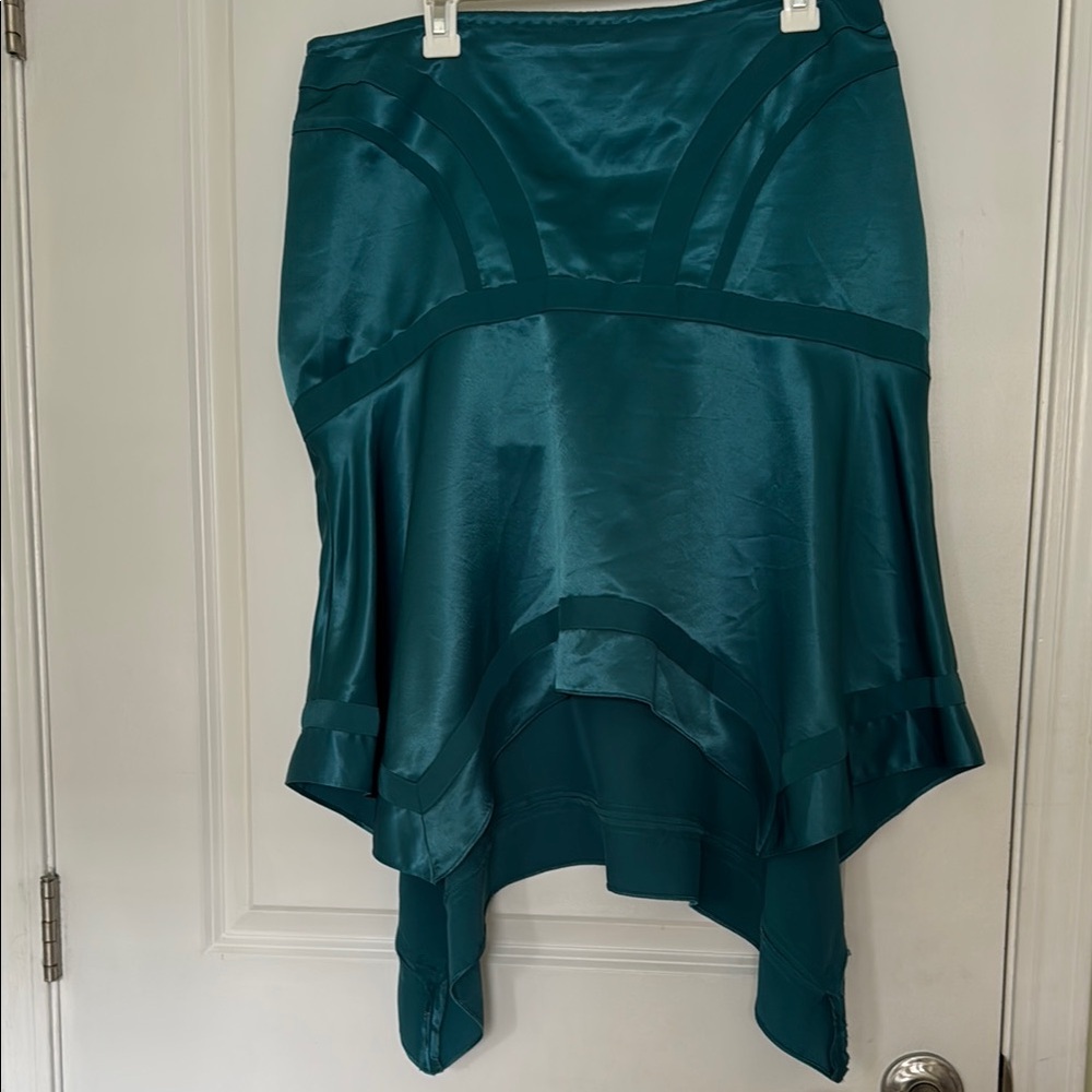 Bebe Teal Trumpet Midi Skirt Asymmetrical High-Low